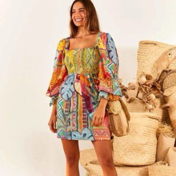 NWT Farm Rio Anthro Summer Tapestry Smocked Mini Dress Size XS - Picture 6 of 7